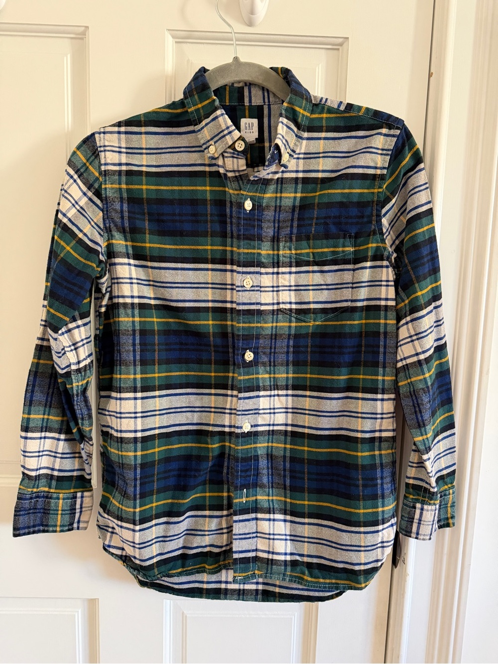 Gap Kids Boys Plaid Flannel Button Down Shirt Green Blue Yellow XL 12